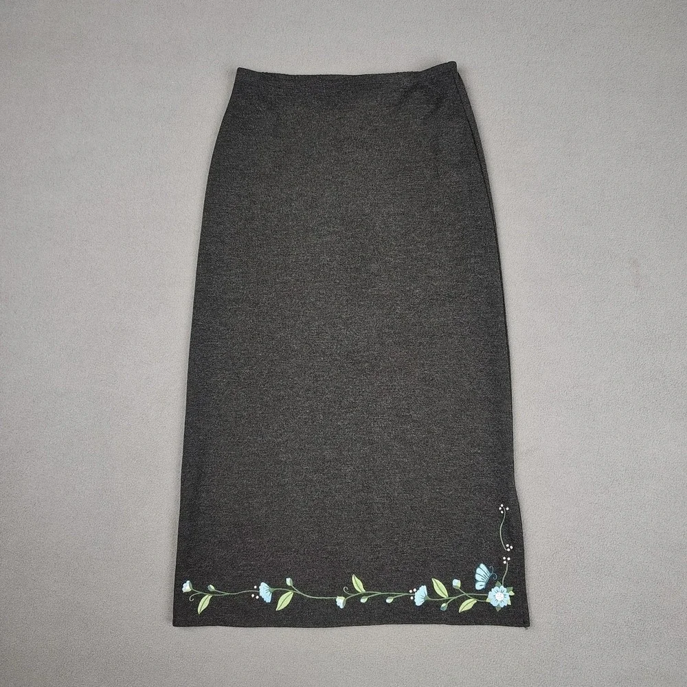 Vintage Y2K GAP Maxi Skirt Large Gray Floral Embroidered Soft Girl Dated 2000 EC